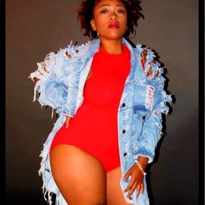 Custom made denim jacket with chains shredded